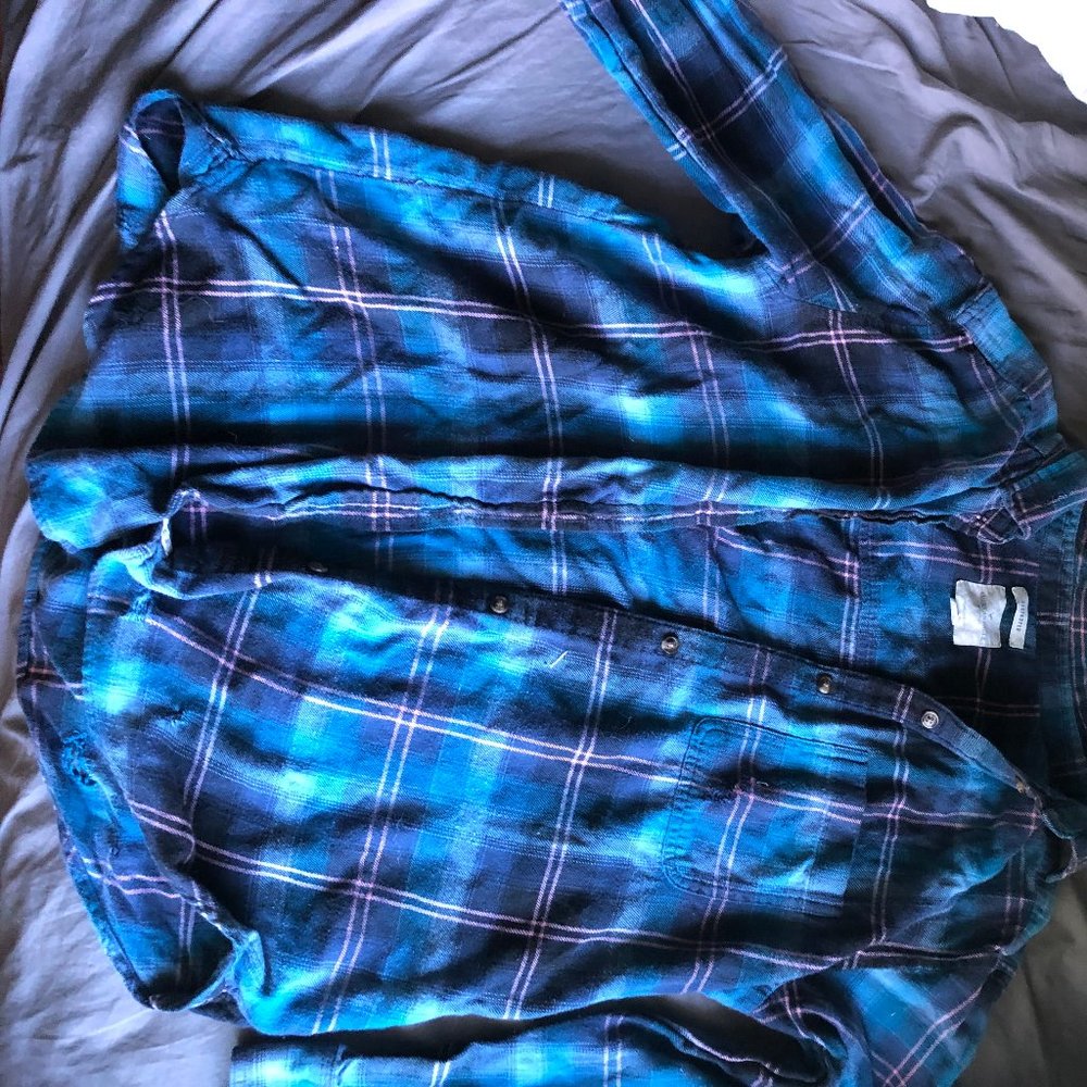 Distressed oversized flannel